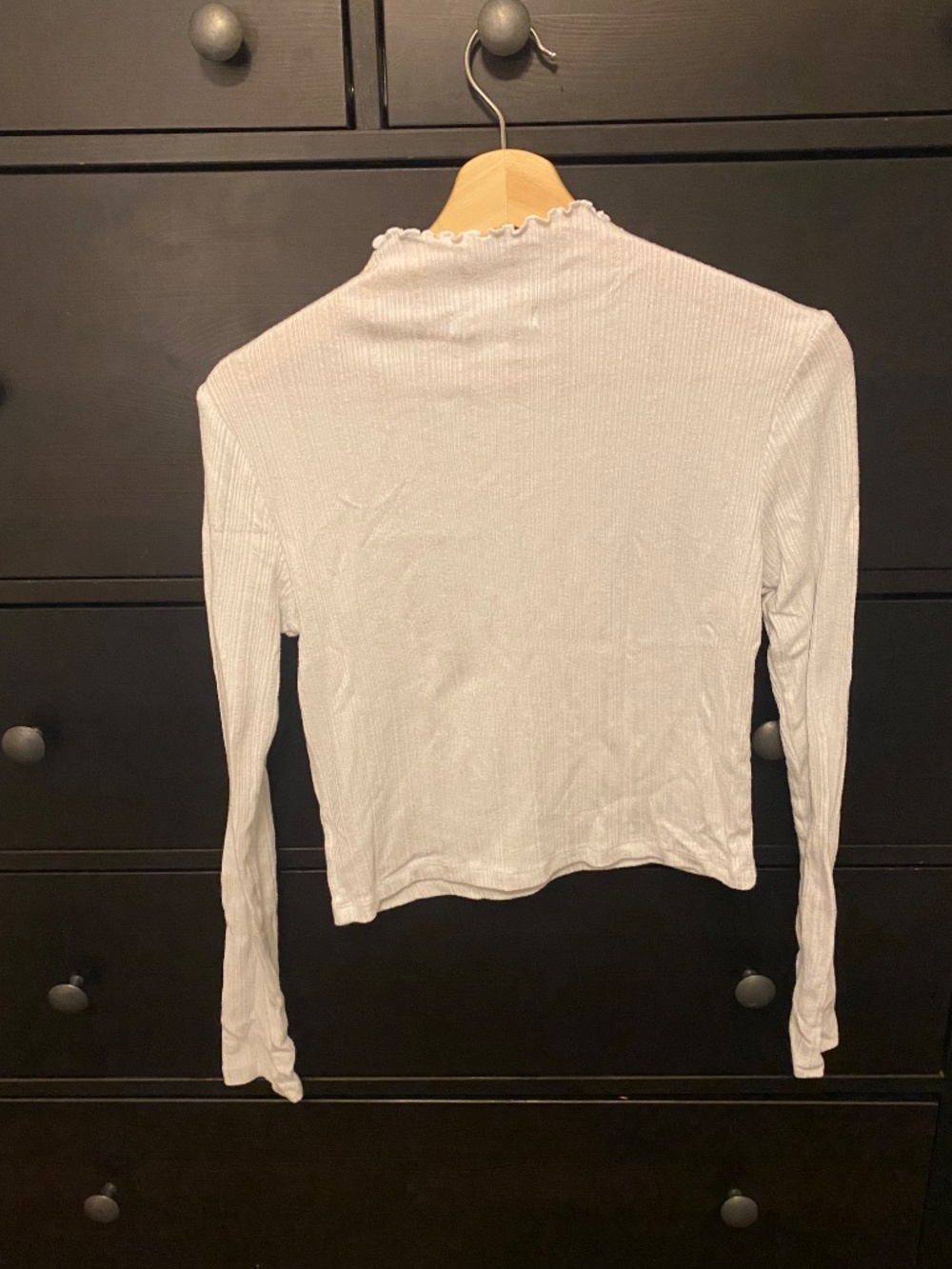 High Neck Crop Top with Ruched Ruffle Neckline - Picture 2 of 3